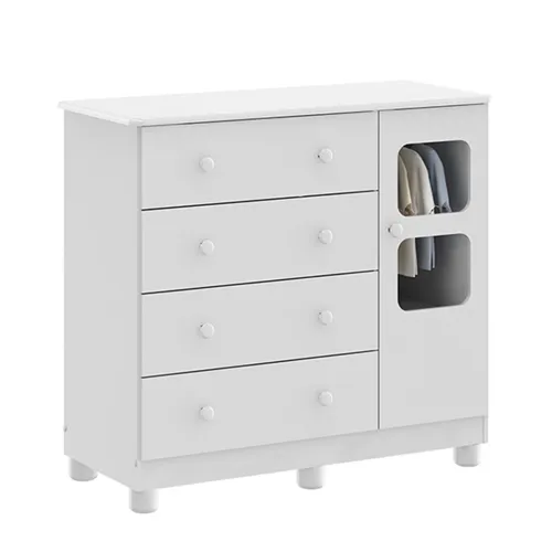 Cômoda Infantil Uli 01 Porta 4 Gavetas Branco/Branco